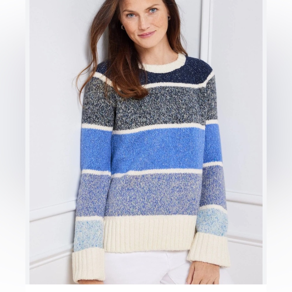 Talbots Blue, Navy & Cream Striped Crewneck Sweater.  NWOT